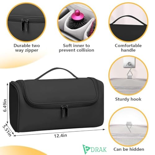 Image of EDRAK Hair Styling Tool Storage Case | Travel Storage Bag | Air wrap Holder Hair Styler Organizer for Airwrap Attachments Portable Storage Bag with Hanging Hook, Black (Bag Only)