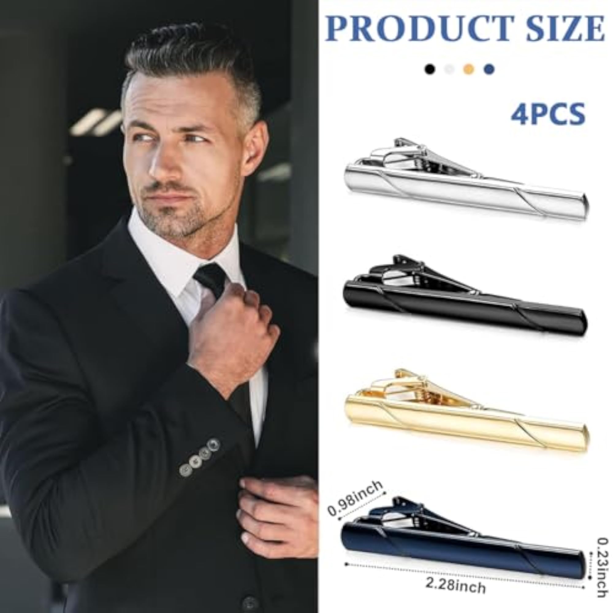 Men's 4 Pcs Tie Clip Set, Formal Necktie Bar Pins