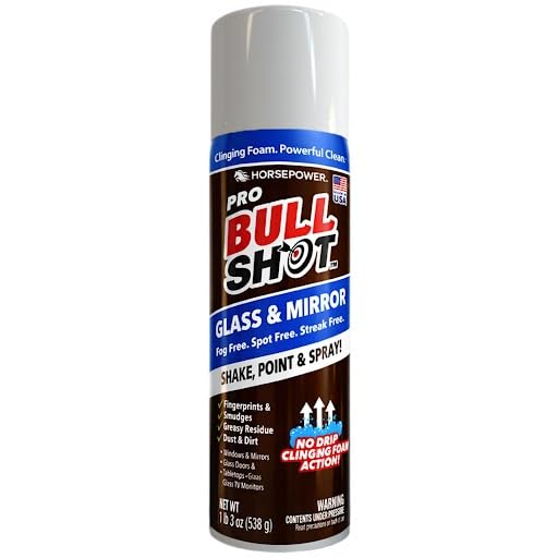 Horsepower Bull Shot Glass & Mirror Cleaner As Seen On TV No-Drip Foaming Glass Cleaner for Mirrors Windows & TV Screens Made in USA