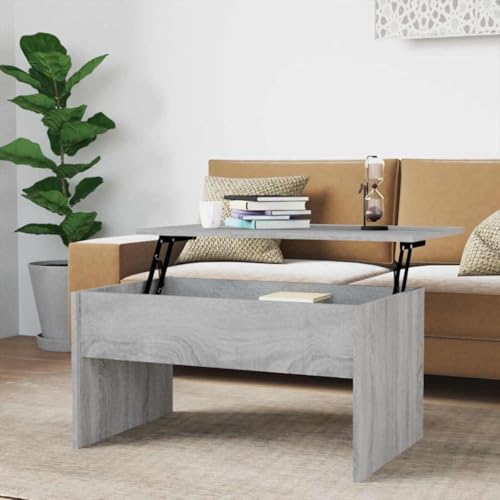 Table Basse with Bois D'ingénierie, Plateau Réglable en Hauteur, Grand Espace de Rangement, Coffee Table, Table de Salon, pour Salon, Gris Sonoma, 80 x 50.5 x 41.5 cm