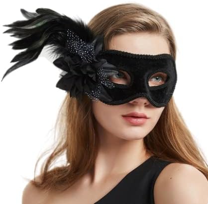 Women Venetian Mask Halloween Mask Feather Mardi Gras Mask Prom Carnival Face Feather Mask COS Fancy Peacock Feather Half Mask Party Cross-dressing Feather Hair Accessory Dance Party Supplies
