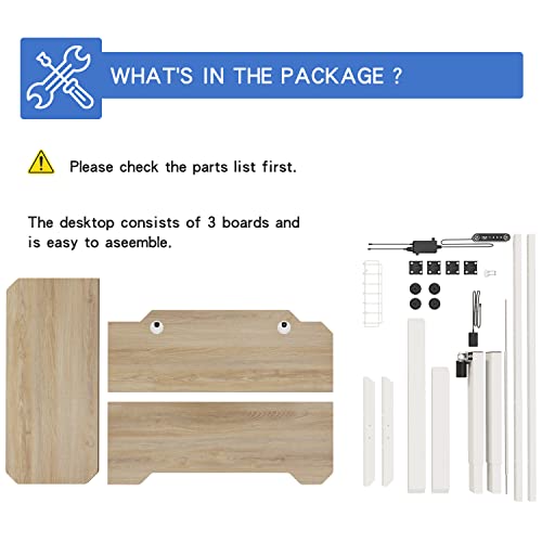 Bunoem L-Shaped 59" Height Adjustable Electric Standing Desk,Height Stand Up Computer Desk,Sit And Stand Home Office Desk With Splice Board (Oak Top, White Frame) #TOP6