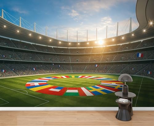 Wall Mural Peel & Stick Soccer Stadium European Flags