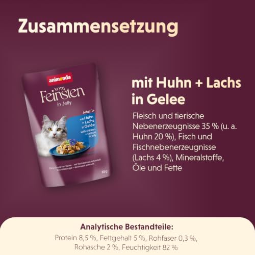 animonda Vom Feinsten Adult Raffinesse Katzenfutter in Gelee mit Huhn und Lachs (24 x 85 g), Nassfutter mit Taurin und Vitamin D3… – Ansicht 5