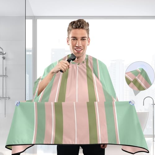 Capa de corte de cabello impermeable verde oliva a rayas profesional miniatura 6