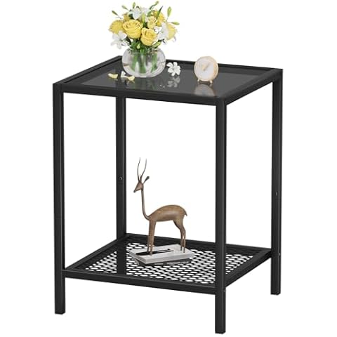 SAYGOER Black Glass 2-Tier Side Table Cover