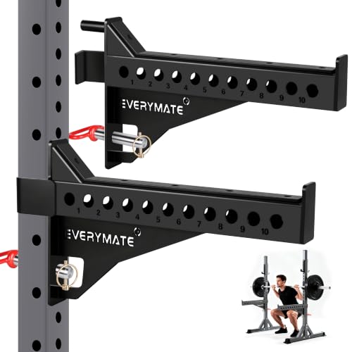 EVERYMATE Safety Spotter Arms, Fits 3"x3" Power Racks with 5/8" Holes, Heavy Duty 1000LBS Capacity Squat Rack Safety Bars with UHMWPads for Home/Garage Gym Strength Training