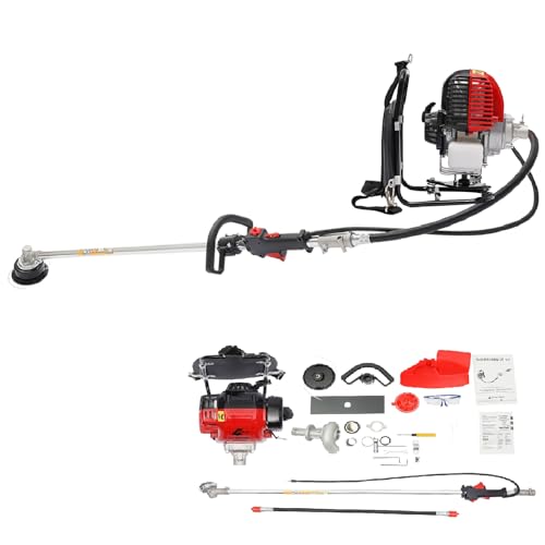 Brush Cutter Gas Powered 2 in 1 Backpack 4 Stroke Weed Wacker 31CC 750W Cordless Air Cooling Single Cylinder Gasoline Powered Tiller Grass Hedge Trimmer Lawn Mower, 8500RPM