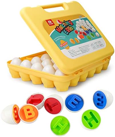 Coogam Letters Matching Eggs 26PCS ABC Alphabet Color Recoginition Sorter Puzzle Easter Travel Bingo Game Uppercase Learning Educational Fine Motor Skill Montessori Gift for Year Old Kids