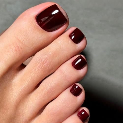 24 Stück Kurz Zehennägel Zum Aufkleben - French Rot Quadratisch Press On Toenails full Cover Selbstklebend Künstliche Fussnägel - DIY Sommer Fußnägel Für Damen Frauen Nagelkunst