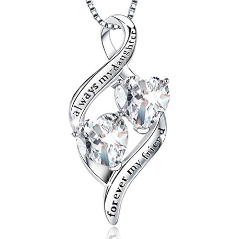 MUATOGIML 925 Sterling Silver Always My Daughter Forever My Friend Double Love Heart Pendant Necklace, Mother Daughter Jewelry Gifts 18" Cover