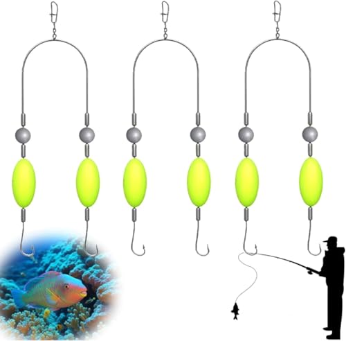 3Pcs Double-Hook Reverse Bottom Rig, Single Line Double Fishing Hooks for Freshwater Lake & Pier...