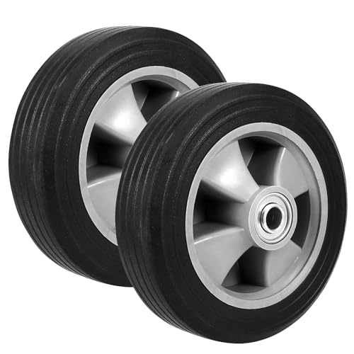 Image of 2 Pack 10 Inch Solid Rubber Replacement Wheels, Flat Free Hand Truck Tires with 5 /8 inch Axle, Hand Truck Replacement Wheels for Cart, Wagons, Wheelbarrow, Dolly, Trolley, 330 lbs Max Load