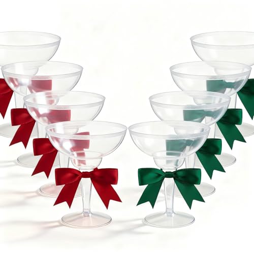 LemonRoad 24 Pcs Clear Plastic Martini Glasses with Red and