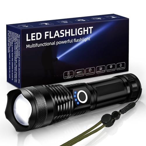 AUXHCYL Torch Rechargeable,Torches LED Super Bright with 5 Light Modes,IP67 Waterproof Flashlight,Zoomable Powerful Flashlight,Long Battery Life, LED Torch for Camping Emergency Outdoor