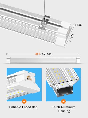Image of Commercial-grade 10000LM 5000K 60W Linkable 4 Foot Led Shop Lights for Shop | Upgrade Super Bright 4 Pack Hanging&Surface Mount 4' Linkable 4FT Led Shop Light Fixture for Workshop Garage Workbench
