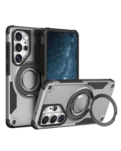 Samsung Galaxy S26 Ultra �p �}�O�l�b�g�P�[�X MagSafe�Ή� �ϏՌ� �ی�J�o�[ 360°��]�����O�X�^���h�t�� ���h�~ ����~�� ���P�[�X(Gray,S26)