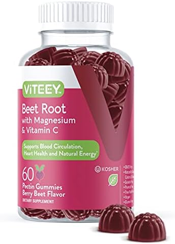 Beet Root Gummies with Magnesium & Vitamin C- Dietary Supplement & Immune Health - Berry Beet Flavor [60 Count 1 Pack]