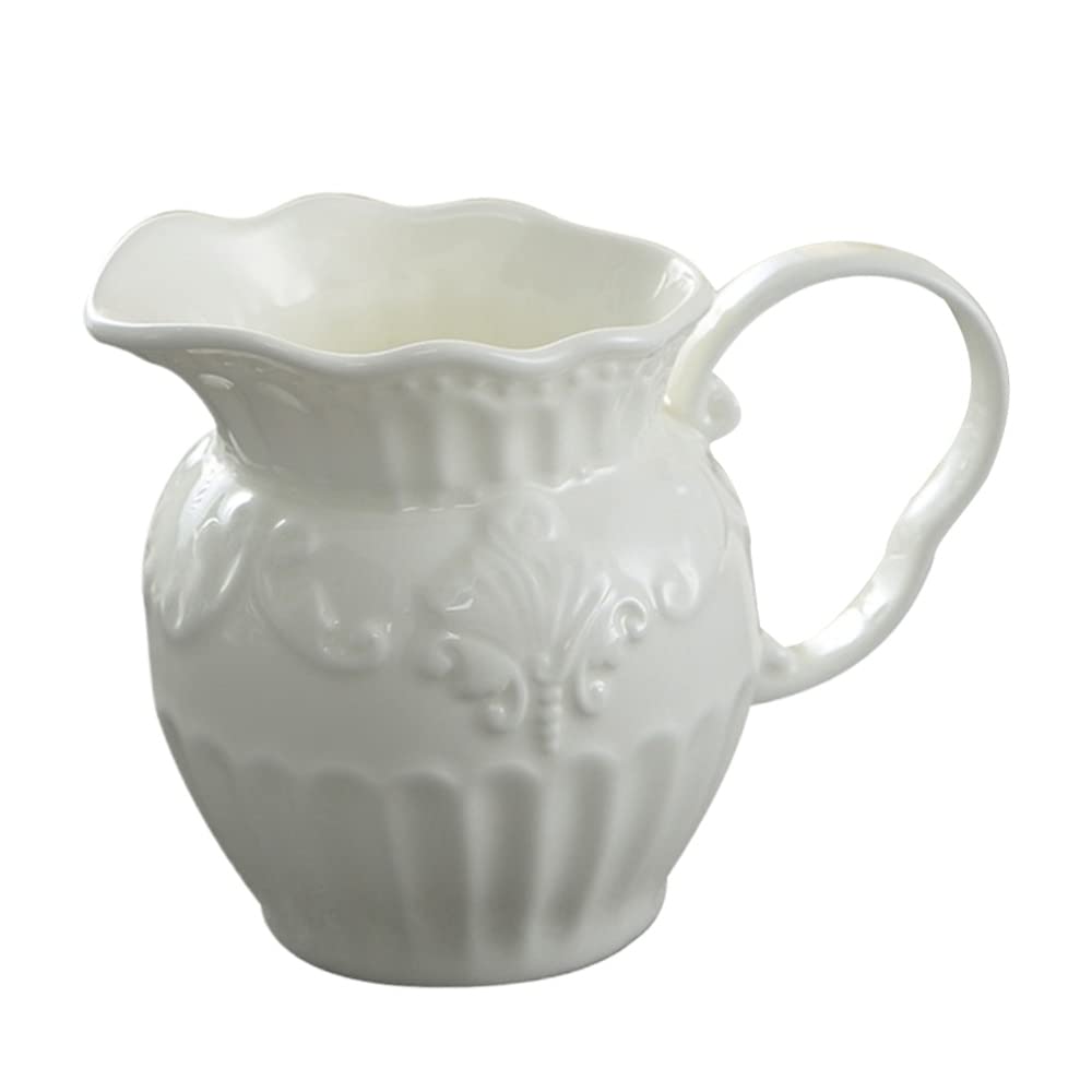 Pichet à crème, pichet à crème, pichet à baratte, pot à lait de restaurant, pot à crème sculpté en céramique, pot à café, pot à mousse, café familial, ustensiles de cuisine, lait (couleur : blanc)