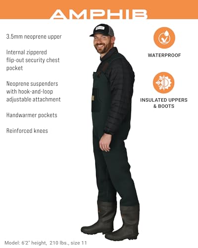 FROGG TOGGS Men's Amphib Neoprene Waterproof Fishing Bootfoot Chest Wader for Fishing, Cleated, 102