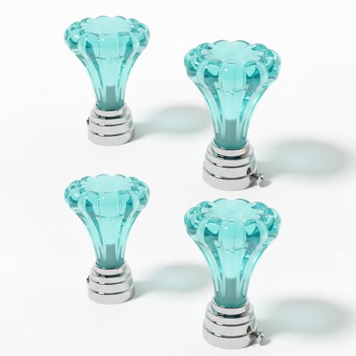 Image of Atlantic Curtain Rod Finials Set of 4 - Flower Style Decorative Textured Resin Finials for Standard Drapery Rods, Aqua Blue