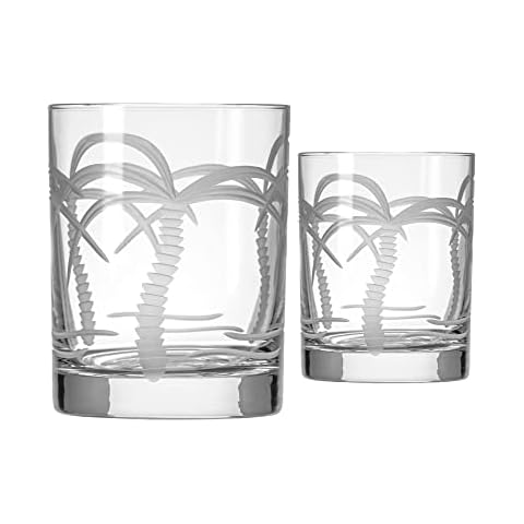Rolf Glass Palm Tree Double Old Fashioned Glass 13 ounces – Engraved Whiskey Glasses - Lead-Free Tumbler Glass – US Made (Set of 2) Cover