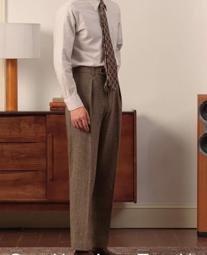 Men's Suit Pants Tweed Herringbone Pants Vintage Wool Mens Dress Trousers3