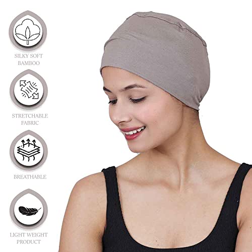Image of The Headscarves Women Silky Soft Bamboo Viscose Sleep Cap for Hair Loss Chemo Headwear Skull Cap Free Size (Multicolor) (HS3 Multicolor)