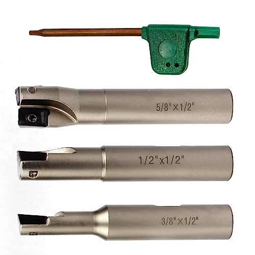 Image of OSCARBIDE Indexable End Mill Set,1 /2 inch Shank Square Shoulder, Nickel Plated,3-Piece (3 /8 inch, 1 /2 inch, 5 /8 inch Cutting Dia), 3 inch Length, 90, with APKT1003 Carbide Inserts