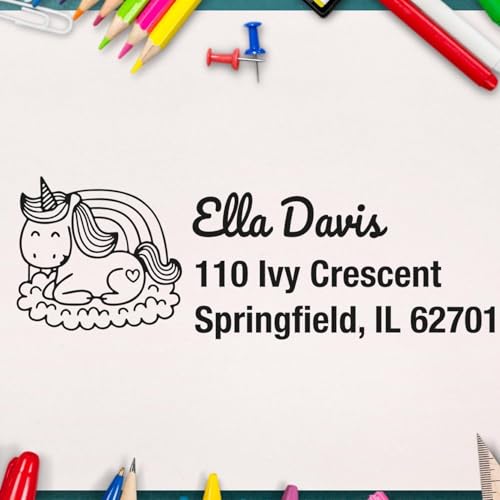Twilightbreeze Unicorn Duo Hand Address Stamp - Custom Rubber Stamp