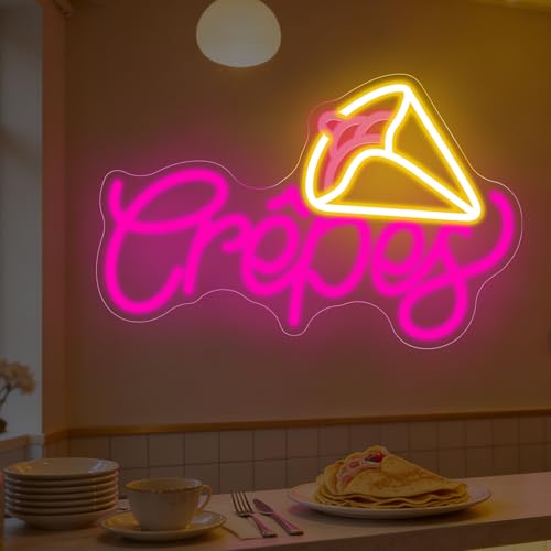 Image of French Crepes Neon Sign, LED Neon Sign Wall Decor for Dessert Cafe Bakery Kitchen, Food Neon Signs for Wall Decor Gift for Crepe Lovers 16.7 inch x 10.8 inch