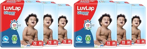 Image of LuvLap Pant Style Baby Diapers, Medium (MD) For babies of 7 to 12Kg, 216 Count (72x3) with Aloe Vera Lotion for rash protection, with upto 12hr protection Diapers, (72 Count, Pack of 6)