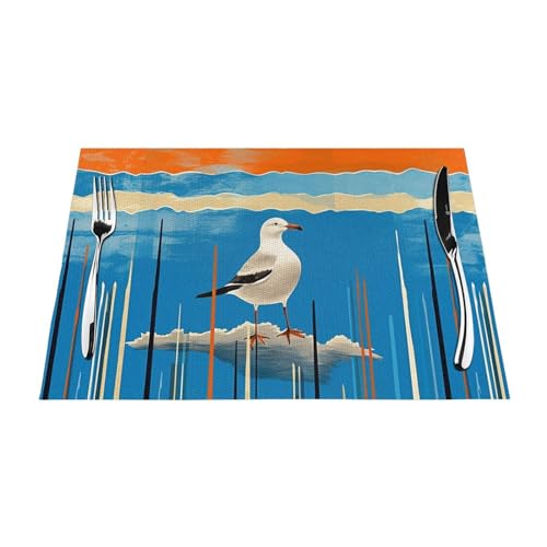 Sets de table tissés lavables en PVC bleu antidérapant x4