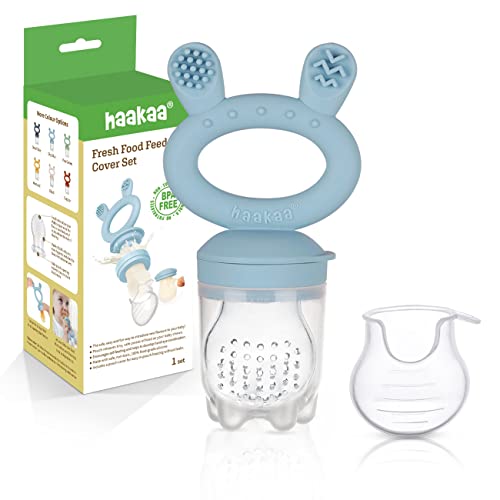 Image of Haakaa Baby Fruit Food Feeder Pacifier | Breastmilk Popsicle Molds for Teething | Silicone Feeder and Teether for Baby Teething Relief & Infant Safely Self Feeding, BPA Free (Sky Blue)