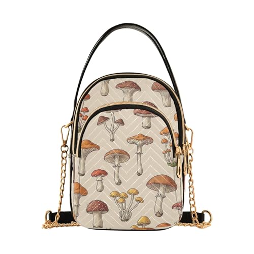 Single Shoulder Handbags Quilted Chain Strap Phone Wallet Handbag Fashion Zipper Designer Bowler Tote Cartoon Cute Mushrooms Beige