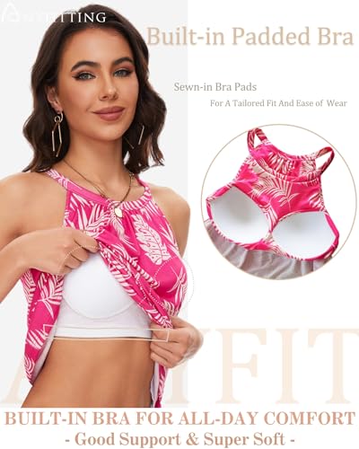 Image of ANYFITTING Summer Dress with Built in Bra Casual Beach Sundress Flowy Halter Mini Short Dresses for Women 2026