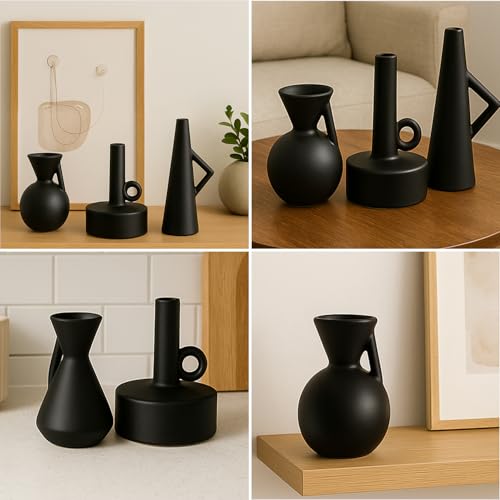 Image of Amazon Basics Sleek Abstract Table Decor Trio | A Modern Blend of Art & Elegance | Elevate Your Space with Contemporary Charm Pack of 3, Black, Ceramic