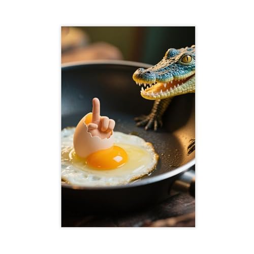 UIYTYBGAG Eggs in A Frying Pan for Crocodiles Canvas Poster Bedroom Decor Landscape Decor Gift 20x30inch(50x75cm)