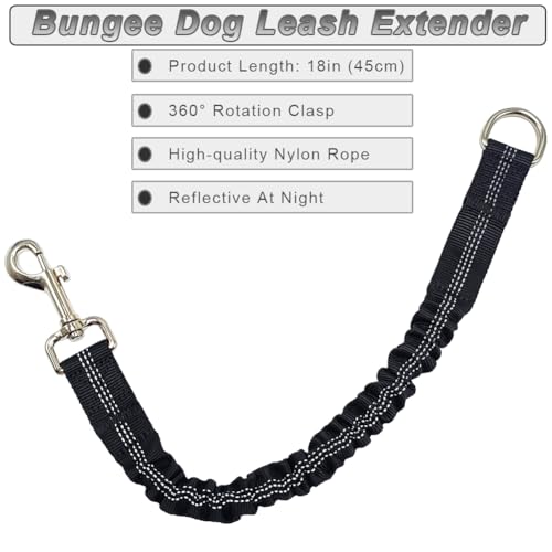 SEPXUFORE Short Dog Leash Extender, 18 in Bungee Shock Absorbing, Nylon Extension Multifunctional Dog Leash for Medium Large Dogs Walking Training Running (Black) - Thumbnail 2