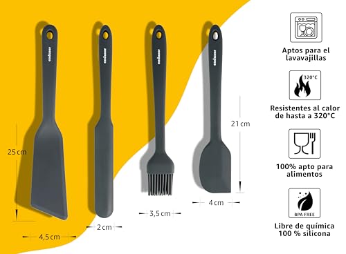 Miniatura 3 de Endusor Espátulas De Silicona Para Preparar Tortitas, Huevos Fritos, Crepes Juego De 4 Piezas Apto Para Lavavajillas Resistente 320 C Ideal Para La Preparación De Pancakes, Huevos, Panqueques