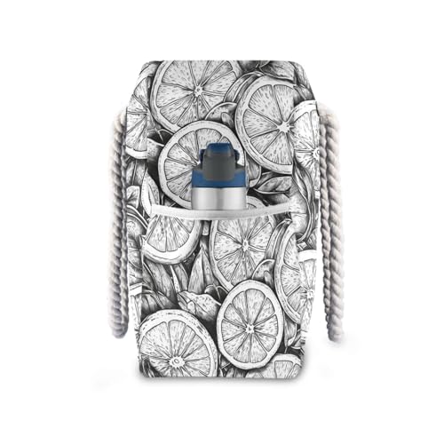 Black and White Lemon Sandproof zipper tote bags for travel with zipper work tote bags for women with pockets3