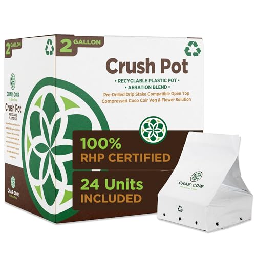Char Coir Coco Crush Pot, 100% RHP Certified Coco Coir in Recyclable Pot for Seed or Clone, Buffered, pH Stable, Low EC, Triple Washed, for Hydroponics, Flowers, Vegetables, Herbs and More, 2 Gal