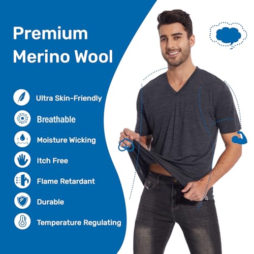 MERINNOVATION Mens Merino Wool V Neck T-Shirt Wicking Merino Wool Undershirt Lightweight Base Layer Hiking Travel2