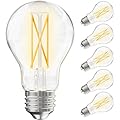 VOLIVO A19 LED Filament Bulbs 60W Equivalent 7W, Dimmable E26 Base 2700K Warm White, Vintage Clear Glass 800LM 80CRI, 6-Pack