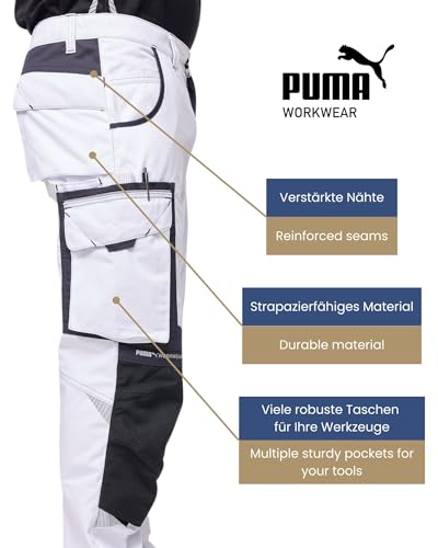 PUMA Workwear Precision X - Arbeitshose Herren - Premium Arbeitskleidung mit vielen Taschen und verstärkten Kniepartien - Funktionshose mit Stretch für Handwerk und Baugewerbe - Weiß/Anthrazit - 50