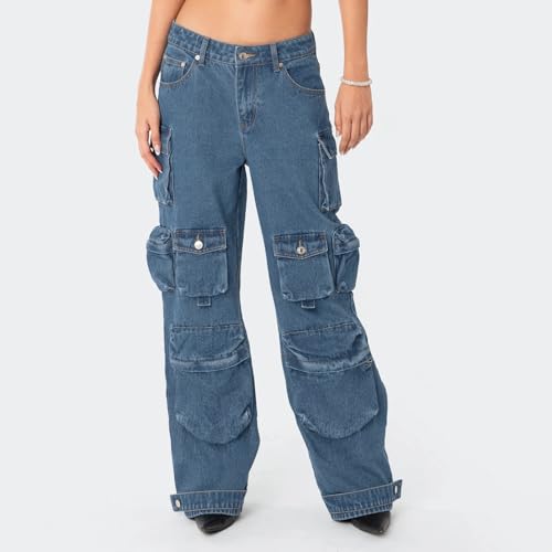 Womens Baggy Cargo Jeans Y2K Multi-Pocket Low Waist Wide Leg Pants Loose Trousers Grunge Clothes Hip Hop Streetwear2