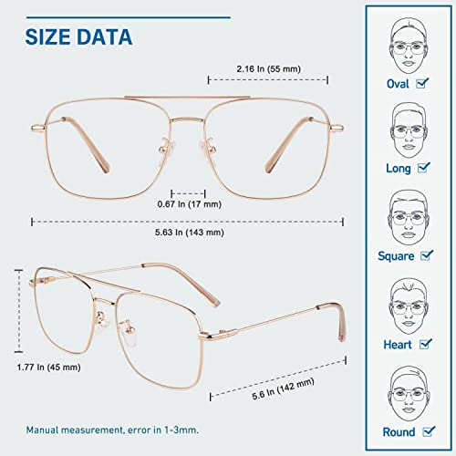 Image of GQUEEN Fake Glasses Women Men Clear Lens Metal Frame UV400 Protection Fashion Retro Pilot Style Eyeglasses