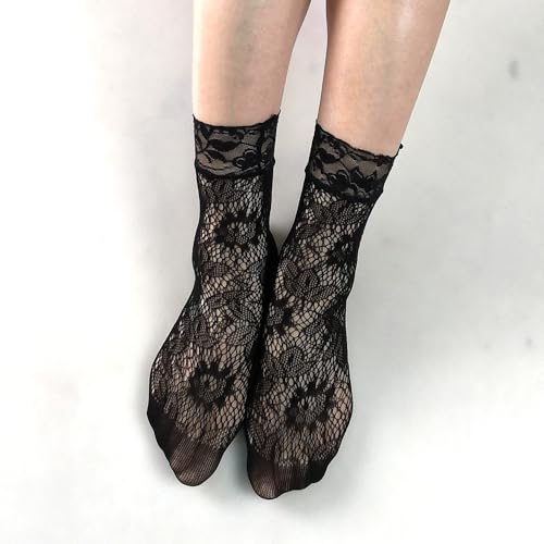 MarJunSep Lace Ankle Socks for Women Cute Elegent Sheer Mesh Fishnet Thin Nylon Crew Socks Sexy Fashion4