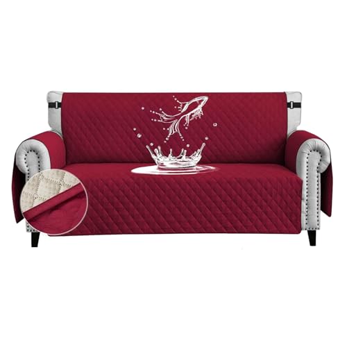 Housse de canapé imperméable bordeaux en textile matelassé