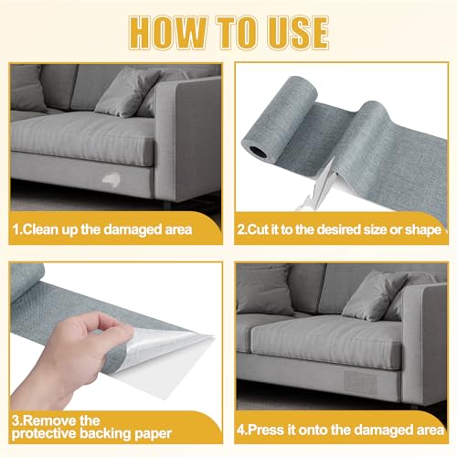 Linen Fabric Repair Tape Kit, 4\" x 80\" Self-Adhesive Couch Patch Repair Fabric Patches for Furniture, Clothes, Upholstery, Carpets, Chairs, Sofas, Pillows Dark Grey